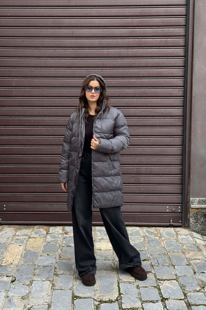 SIMPLE HOODED WOMEN PUFFER JACKET GREY/GRI - 4