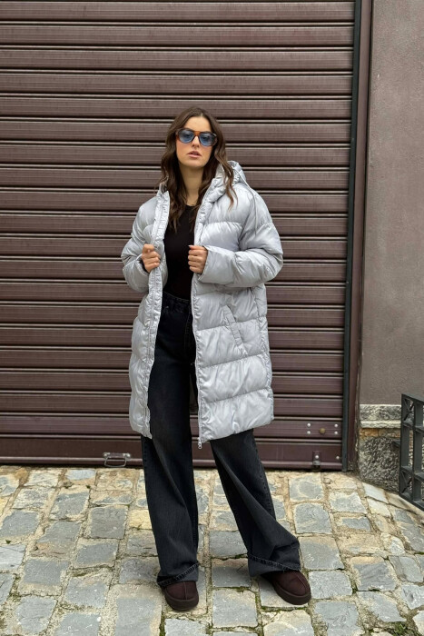 SIMPLE HOODED WOMEN PUFFER JACKET LIGHT GREY/GZ - 1