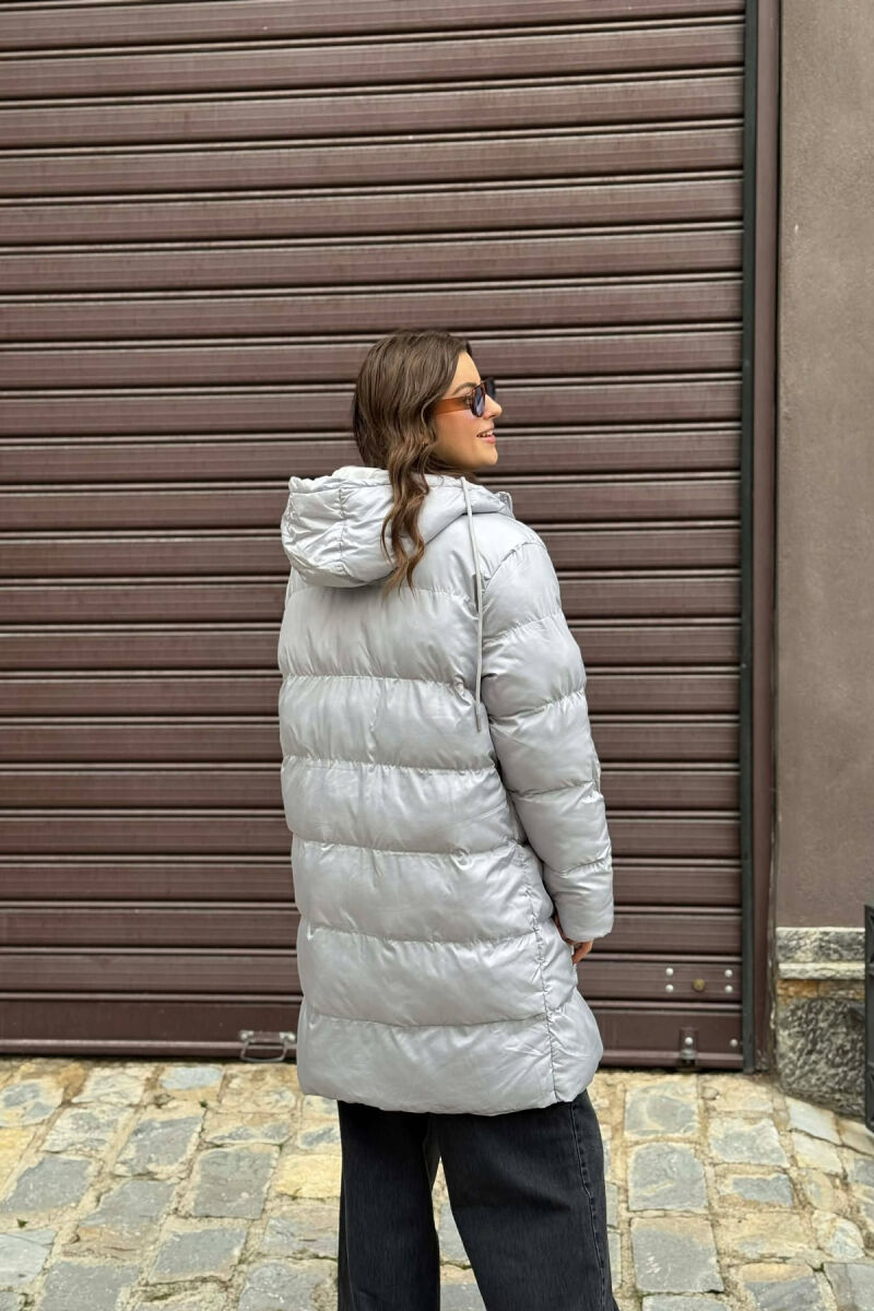 SIMPLE HOODED WOMEN PUFFER JACKET LIGHT GREY/GZ - 2