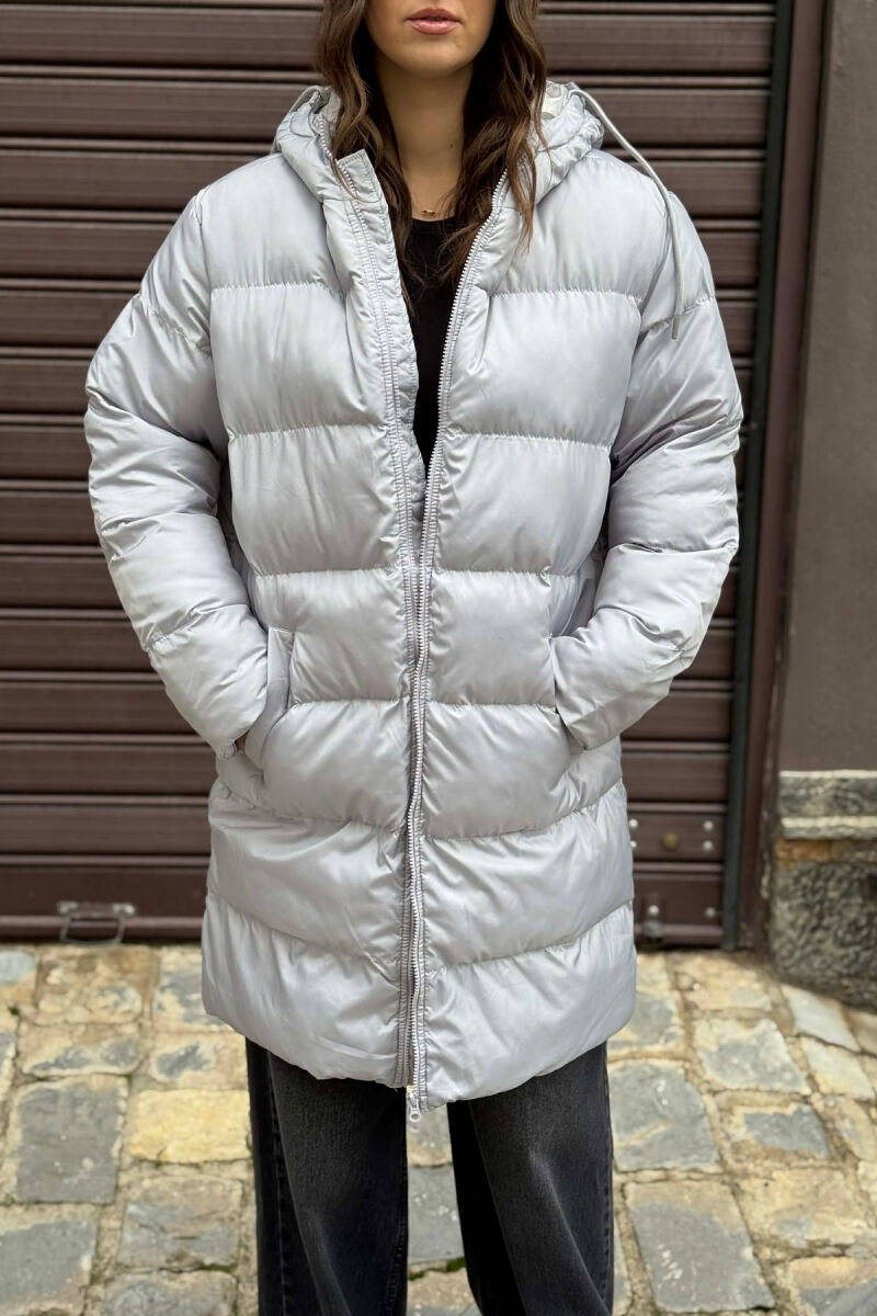 SIMPLE HOODED WOMEN PUFFER JACKET LIGHT GREY/GZ - 3