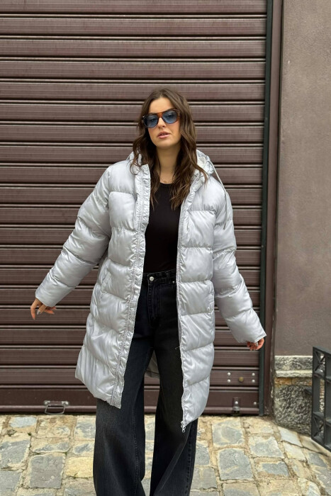 SIMPLE HOODED WOMEN PUFFER JACKET LIGHT GREY/GZ - 4
