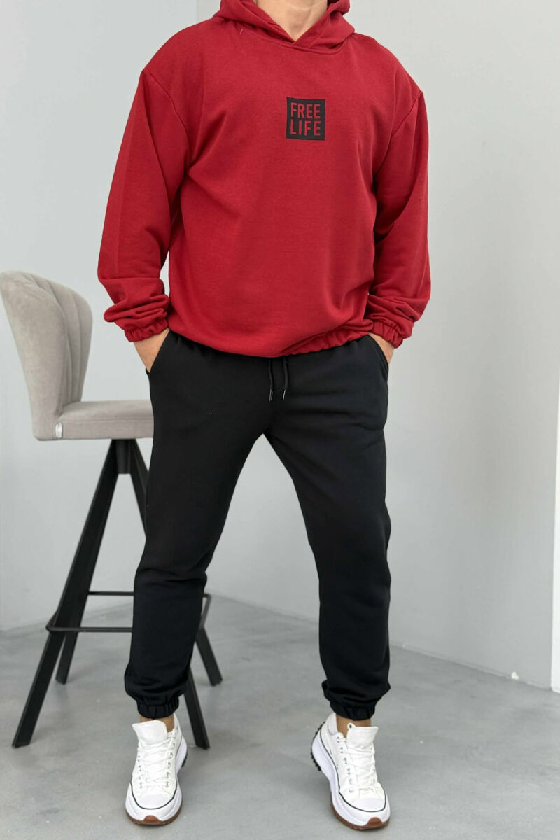 SIMPLE HOODIE+JOGGERS MEN SET BLACK-BURGUNDY/ZEVI - 1