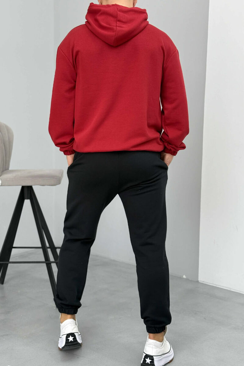 SIMPLE HOODIE+JOGGERS MEN SET BLACK-BURGUNDY/ZEVI - 5