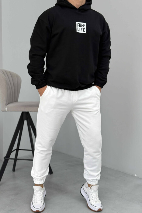 SIMPLE HOODIE+JOGGERS MEN SET BLACK-WHITE/ZEBA 