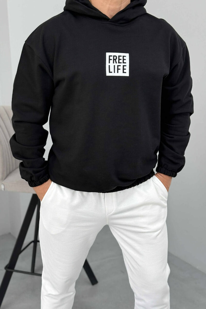 SIMPLE HOODIE+JOGGERS MEN SET BLACK-WHITE/ZEBA - 2