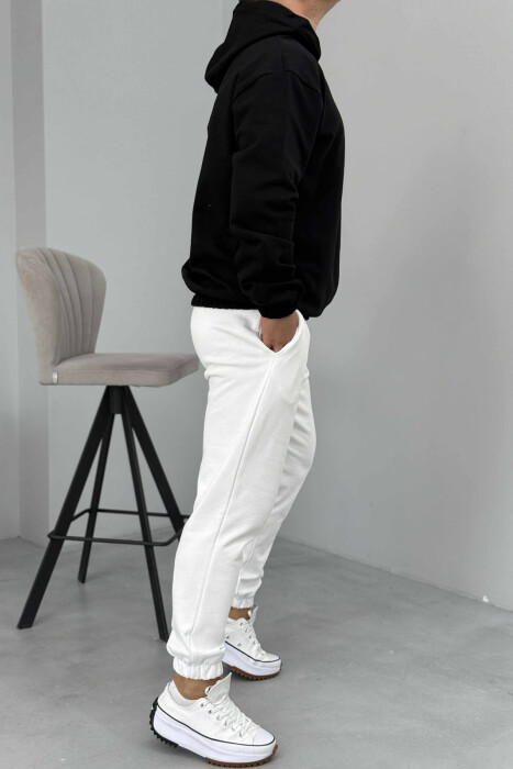 SIMPLE HOODIE+JOGGERS MEN SET BLACK-WHITE/ZEBA - 4