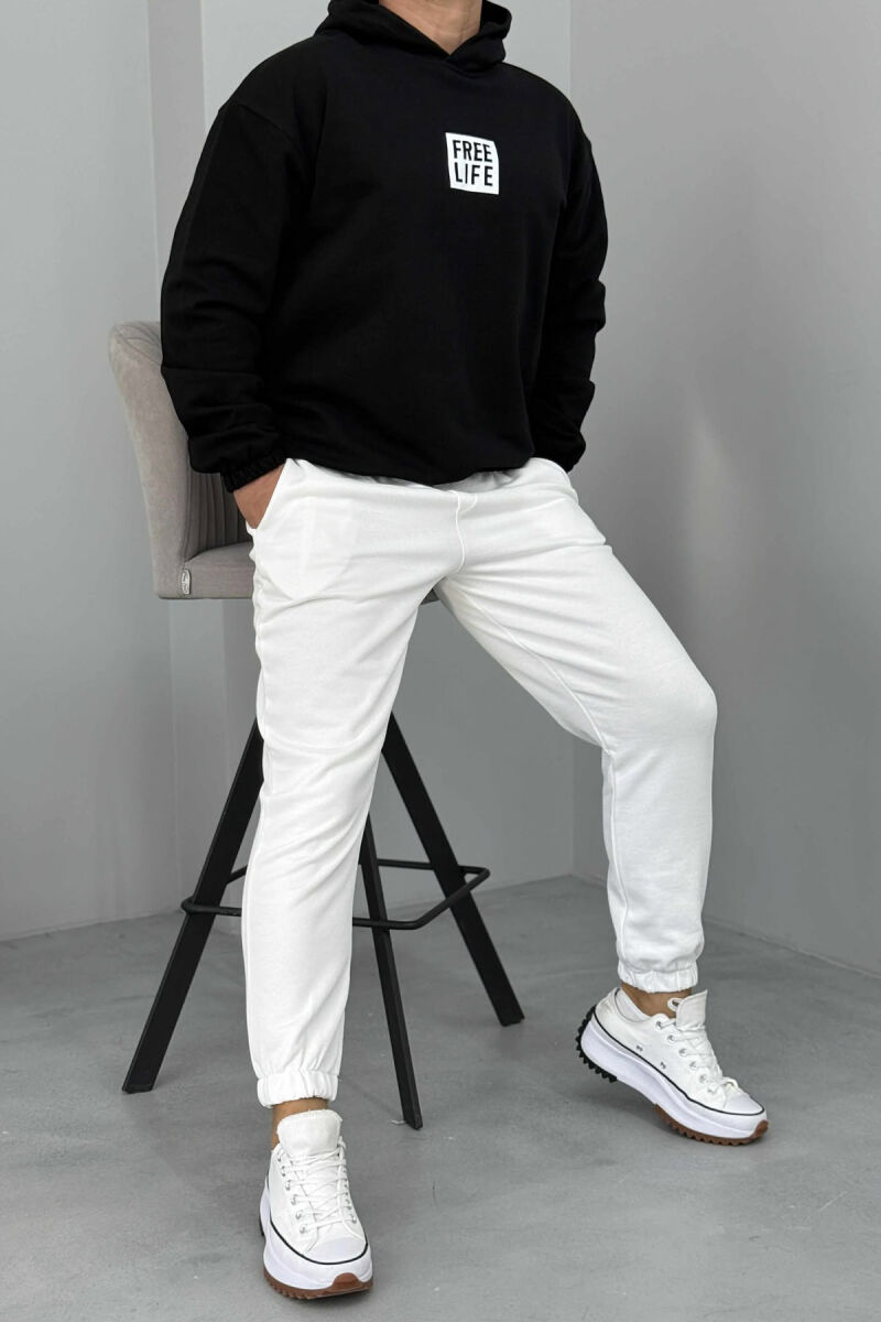 SIMPLE HOODIE+JOGGERS MEN SET BLACK-WHITE/ZEBA - 5