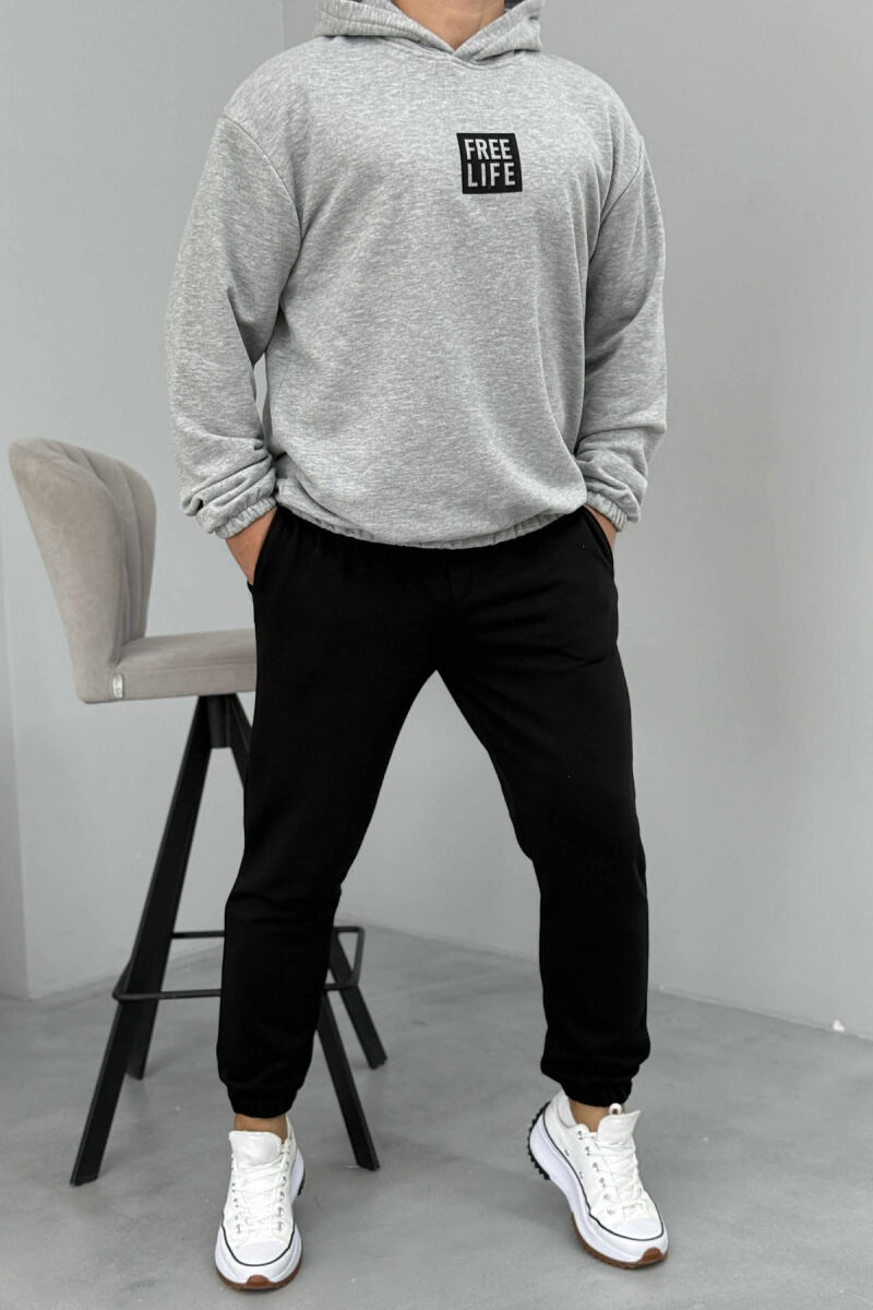 SIMPLE HOODIE+JOGGERS MEN SET GREY/BLACK-GRZE - 1