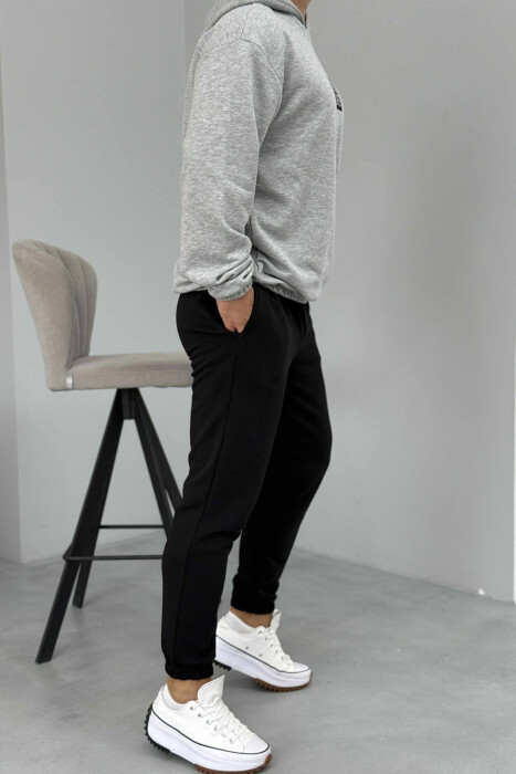 SIMPLE HOODIE+JOGGERS MEN SET GREY/BLACK-GRZE - 4