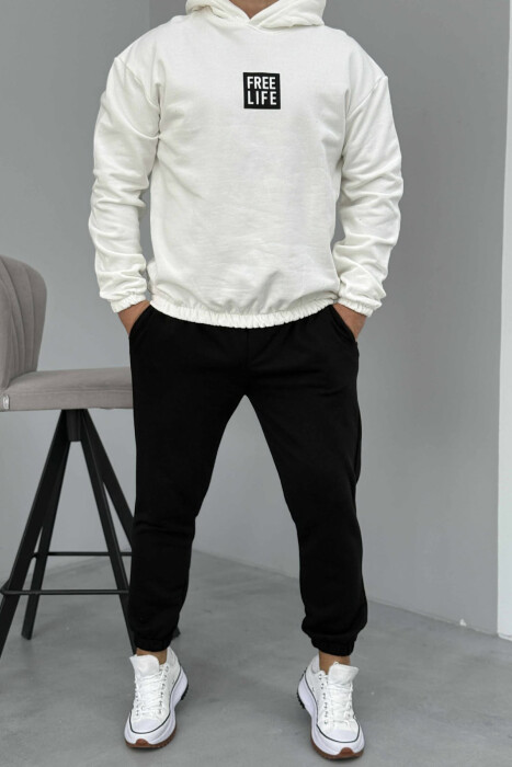 SIMPLE HOODIE+JOGGERS MEN SET WHITE-BLACK/BAZE 