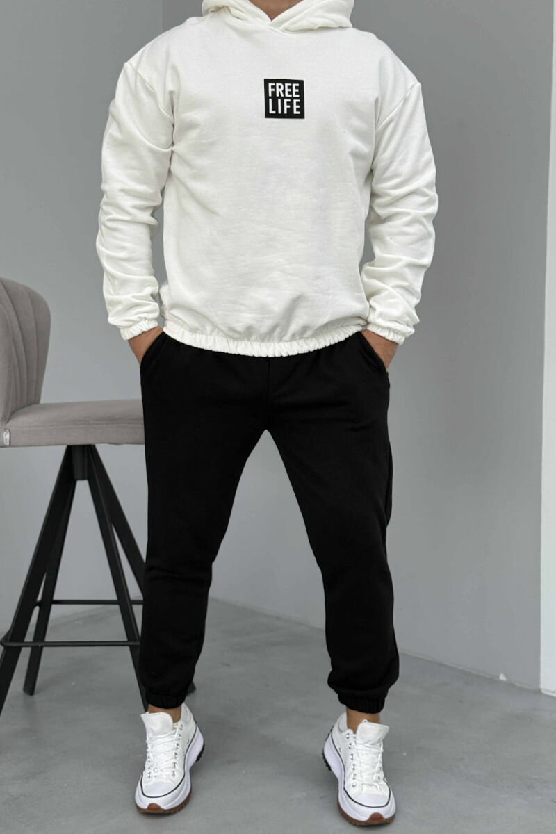 SIMPLE HOODIE+JOGGERS MEN SET WHITE-BLACK/BAZE - 1