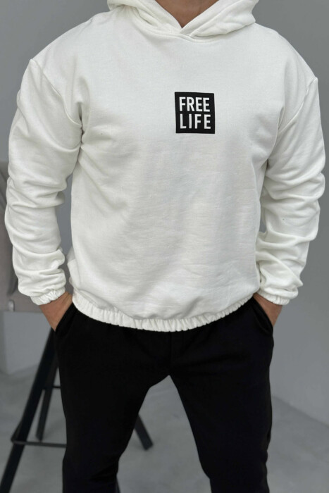 SIMPLE HOODIE+JOGGERS MEN SET WHITE-BLACK/BAZE - 4