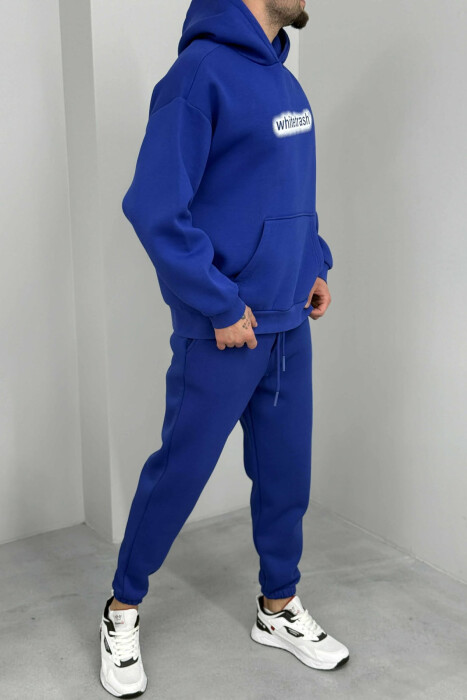 SIMPLE HOODIE+JOGGERS WRITTINGS FLUFFY MEN SET BLUE/BLU - 5
