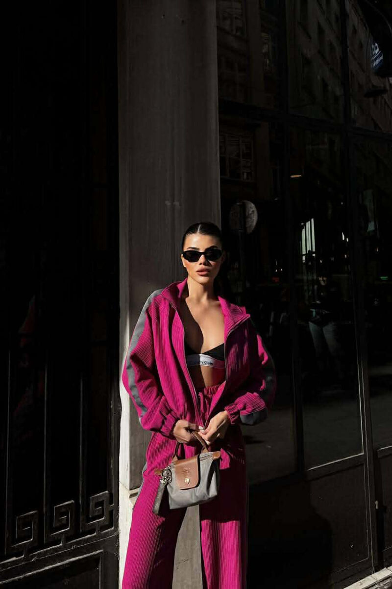 SIMPLE JACKET+TROUSERS STRIPED WOMEN SET FUCHSIA/CIKLAMI - 2