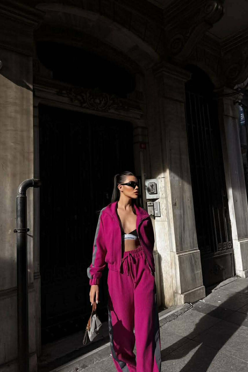 SIMPLE JACKET+TROUSERS STRIPED WOMEN SET FUCHSIA/CIKLAMI - 3