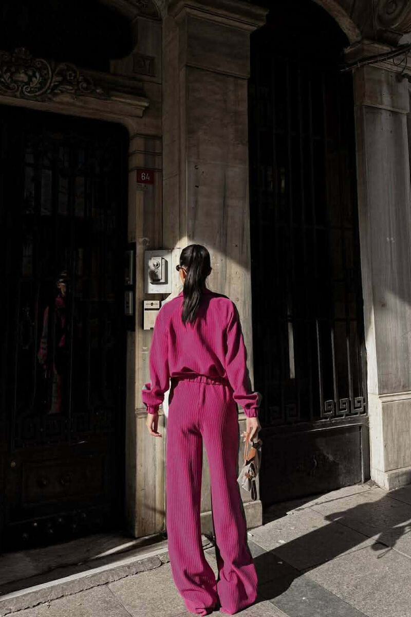 SIMPLE JACKET+TROUSERS STRIPED WOMEN SET FUCHSIA/CIKLAMI - 4