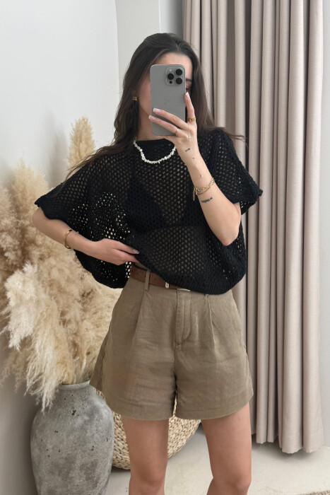 SIMPLE KNIT WOMAN CROP TOP BLACK/ E ZEZE - 1