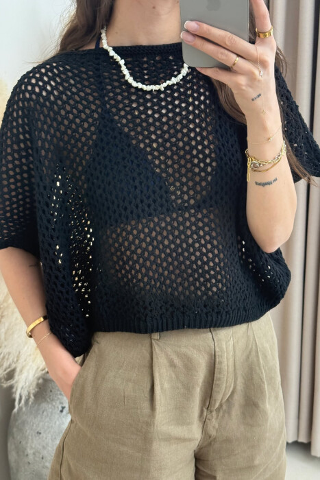 SIMPLE KNIT WOMAN CROP TOP BLACK/ E ZEZE - 3