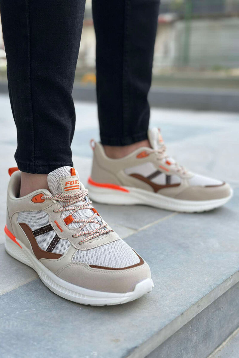 SIMPLE LACING MEN SNEAKERS BEIGE+BROWN/BEZHE+KAFE - 1