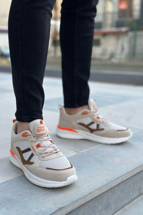 SIMPLE LACING MEN SNEAKERS BEIGE+BROWN/BEZHE+KAFE - 2