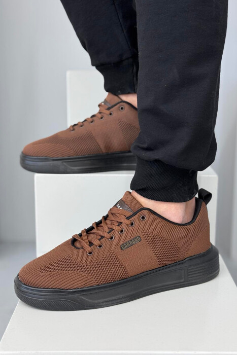 SIMPLE LACING PLATFORM MEN SNEAKERS BROWN/KAFE - 1