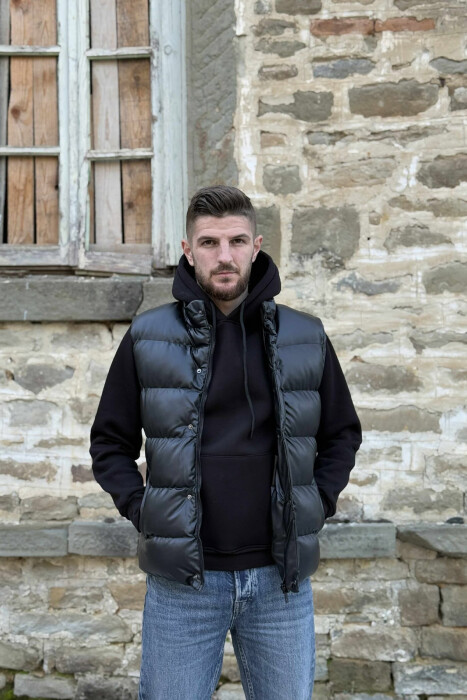 SIMPLE LEATHER PUFFER MEN VEST BLACK/ E ZEZE - 1