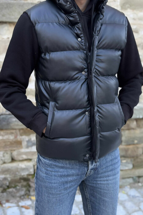 SIMPLE LEATHER PUFFER MEN VEST BLACK/ E ZEZE - 2
