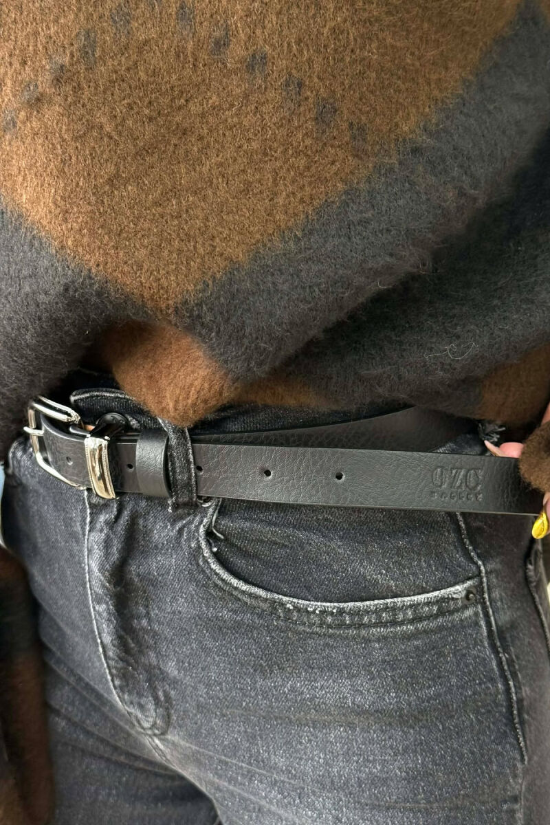 SIMPLE LEATHER WOMEN BELT BLACK+SILVER/ZEZE+ARGJEND - 3