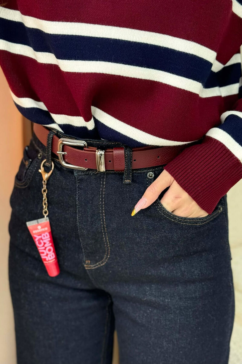 SIMPLE LEATHER WOMEN BELT BURGUNDY/VISHNJE - 1