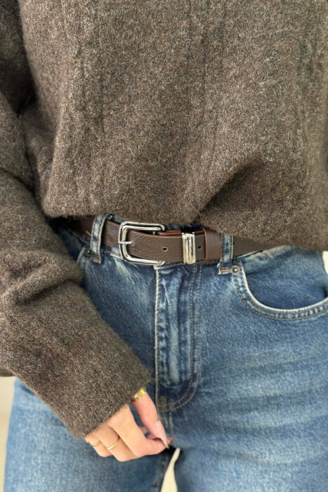 SIMPLE LEATHER WOMEN BELT DARK BROWN/KAE 