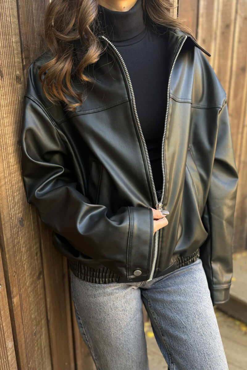 SIMPLE LEATHER WOMEN JACKET BLACK/ E ZEZE - 2
