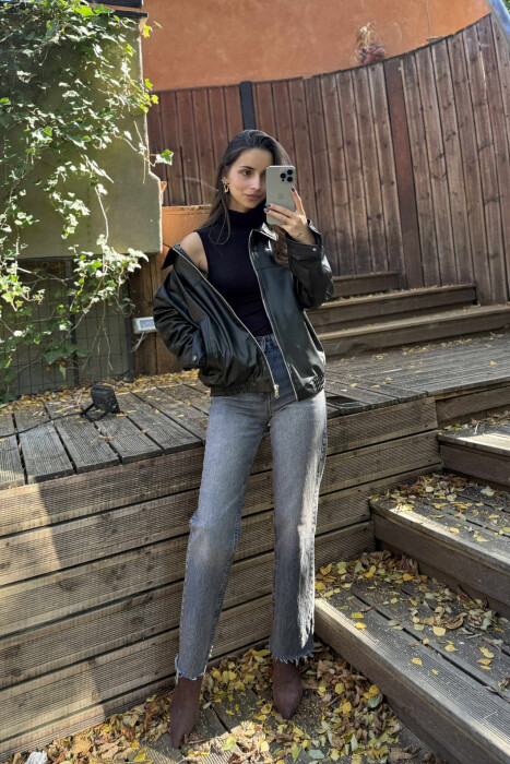 SIMPLE LEATHER WOMEN JACKET BLACK/ E ZEZE 