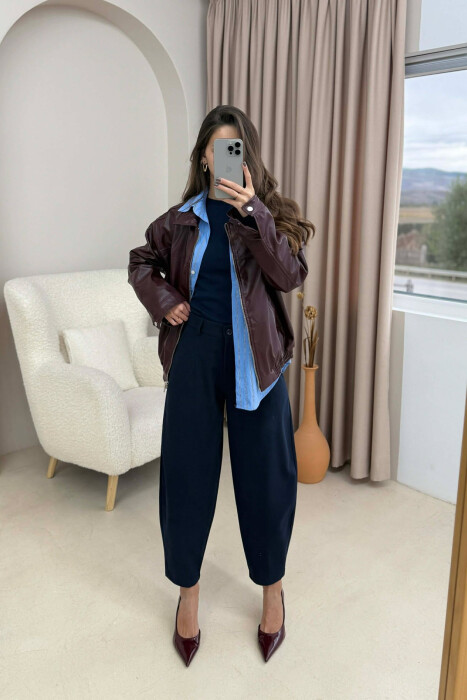 SIMPLE LEATHER WOMEN JACKET BURGUNDY/VISHNJE 