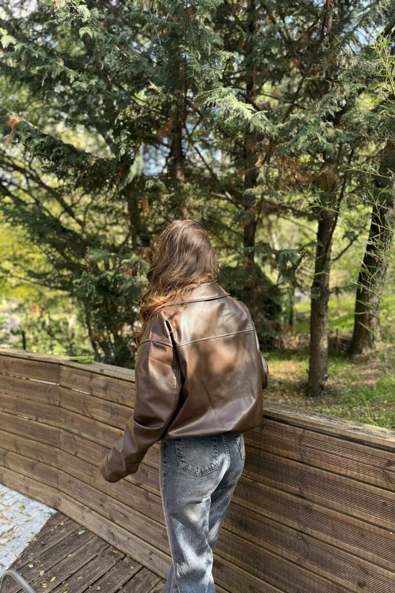 SIMPLE LEATHER WOMEN JACKET DARK BROWN/KAE - 2