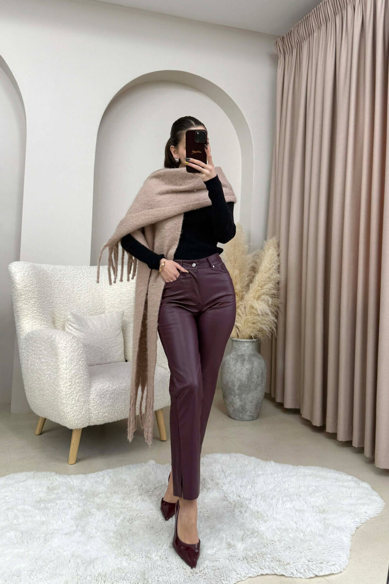 SIMPLE LEATHER WOMEN TROUSERS DARK BURGUNDY/VISHNJE E ERRET - 5