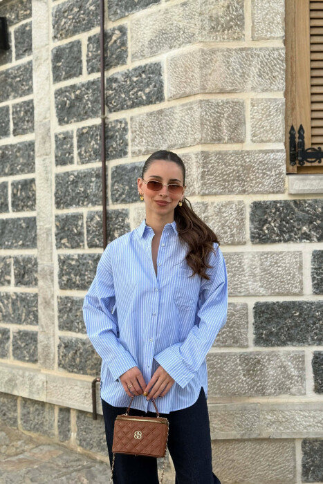 SIMPLE LINES DESIGN WOMAN SHIRT LIGHTBLUE/BZ - KLAUDIO FASHION