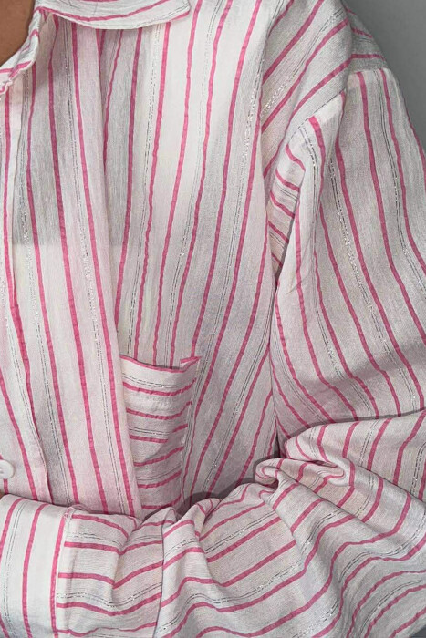 SIMPLE LINES PATTERN FRONT POCKET WOMEN SHIRT PINK/ROZE - 3