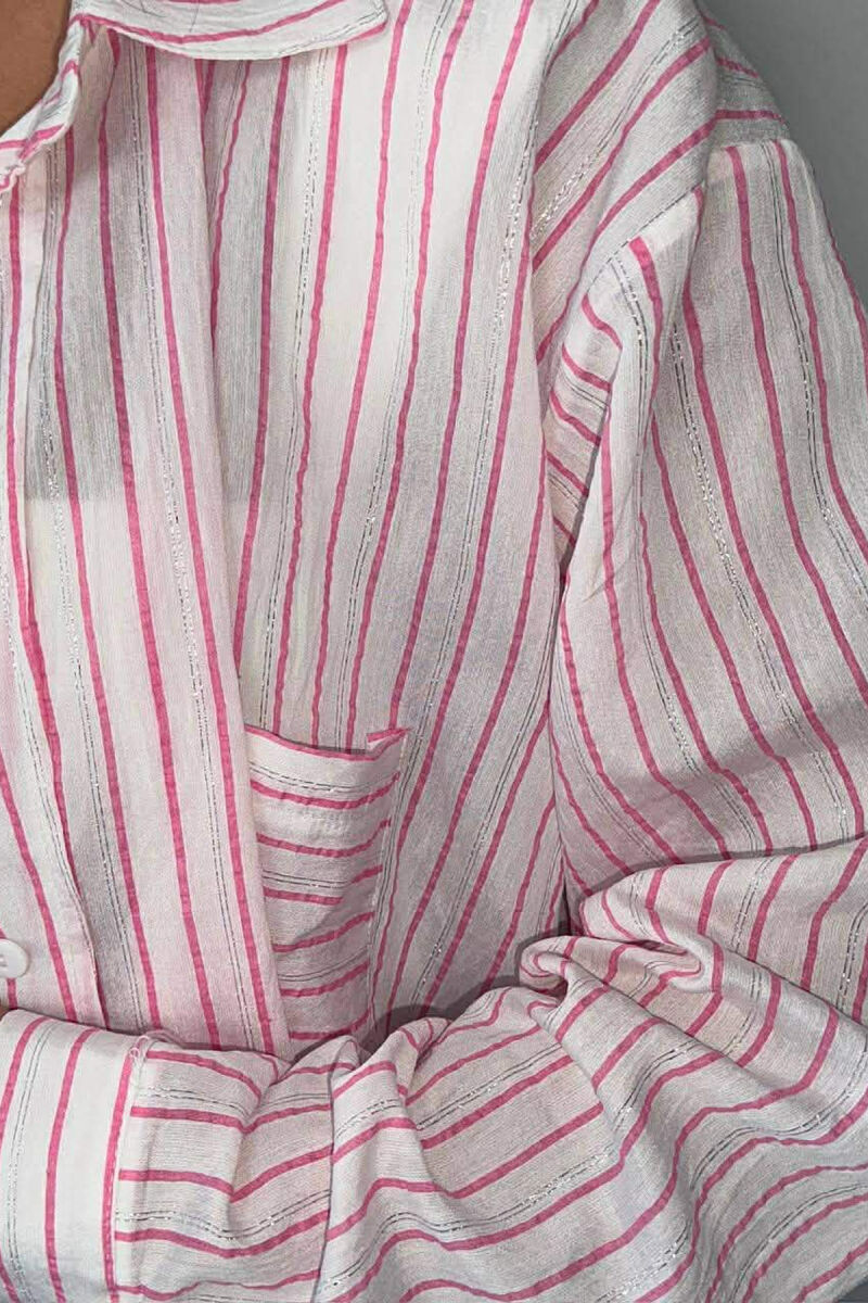 SIMPLE LINES PATTERN FRONT POCKET WOMEN SHIRT PINK/ROZE - 3