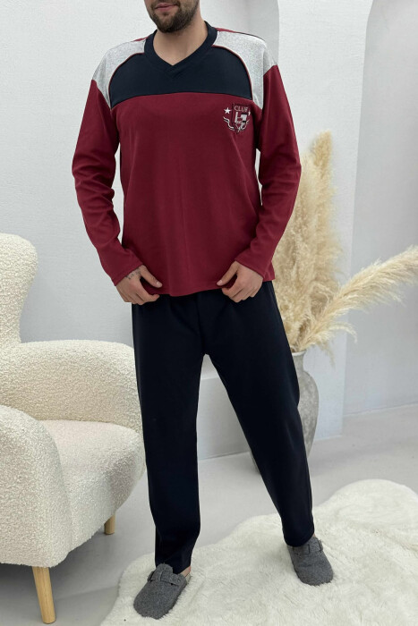 SIMPLE LOGO SWEATSHIRT+SWEATPANTS MEN PYJAMAS BURGUNDY/VISHNJE - 1