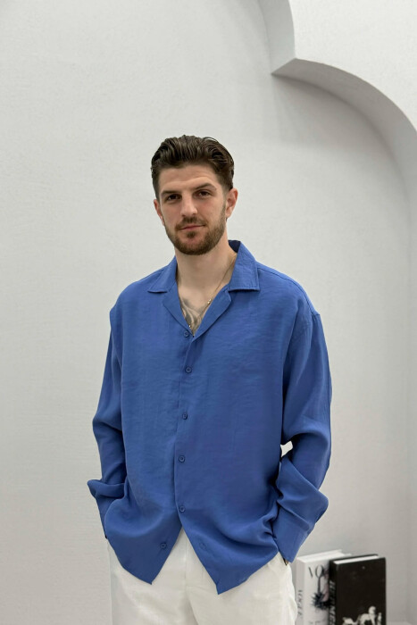 KEMISHE E THJESHTE NJE NGJYRESHE PER MESHKUJ NE NGJYRE BLU - KLAUDIO FASHION