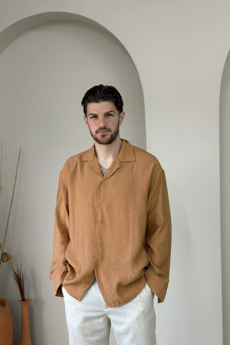 SIMPLE LONG SLEEVE MEN SHIRT BROWN/KAFE - 1