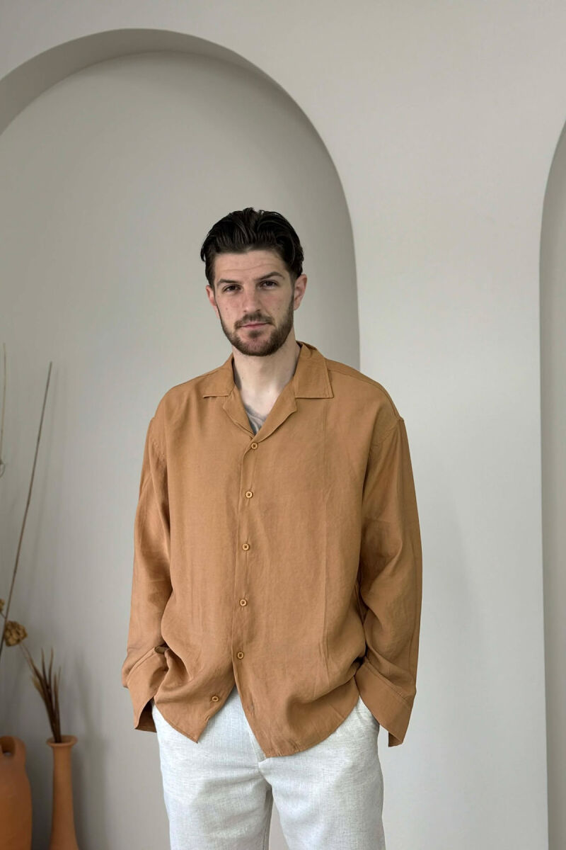 SIMPLE LONG SLEEVE MEN SHIRT BROWN/KAFE - 1