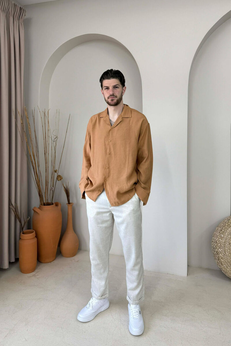 SIMPLE LONG SLEEVE MEN SHIRT BROWN/KAFE - 3