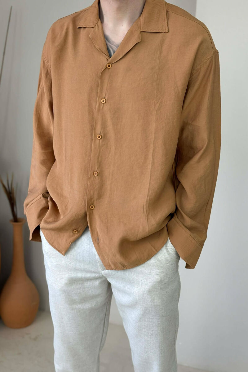 SIMPLE LONG SLEEVE MEN SHIRT BROWN/KAFE - 4