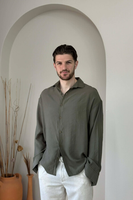 SIMPLE LONG SLEEVE MEN SHIRT GREEN/JESHILE - KLAUDIO FASHION