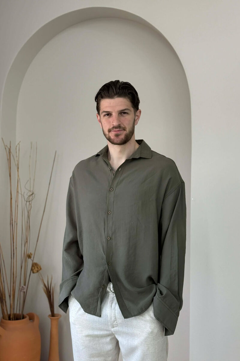 SIMPLE LONG SLEEVE MEN SHIRT GREEN/JESHILE - 1