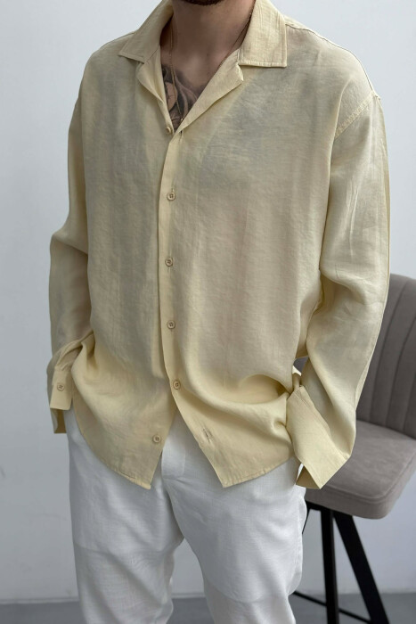 SIMPLE LONG SLEEVE MEN SHIRT LIGHT BEIGE/BZHZB - 3
