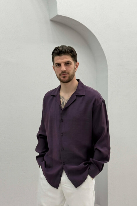 SIMPLE LONG SLEEVE MEN SHIRT PURPLE/LEJLA - KLAUDIO FASHION