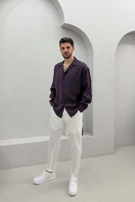 SIMPLE LONG SLEEVE MEN SHIRT PURPLE/LEJLA - 2