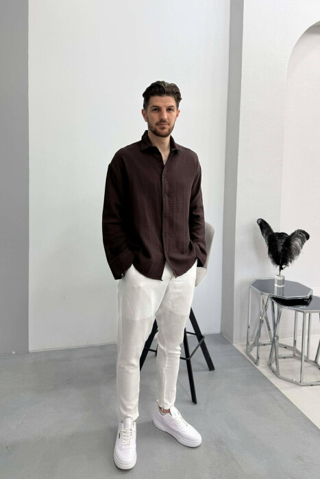 SIMPLE MEN SHIRT DARK BROWN/KAE - 2